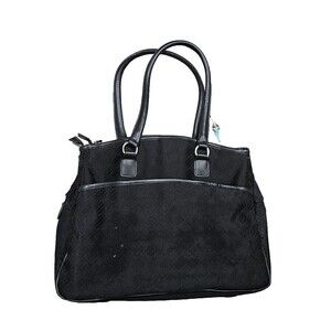 WORLDBOUND COMPUTER TRAVEL SHOULDER TOTE BLACK LEATHER TRIM SILVER ZIPPED